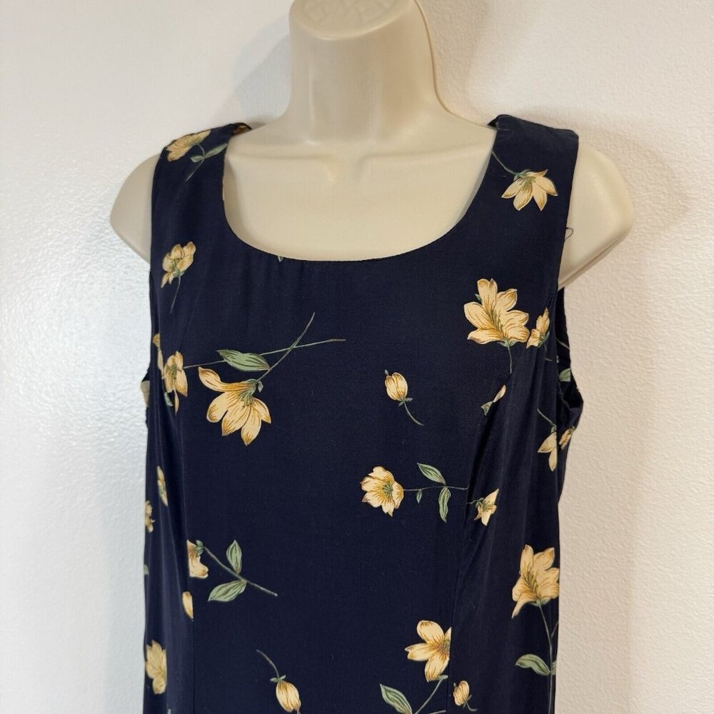 Vintage 90s Y2K Dressbarn Dress 8 Maxi Floral Blue Yellow Whimsy Cottage - Picture 2 of 9